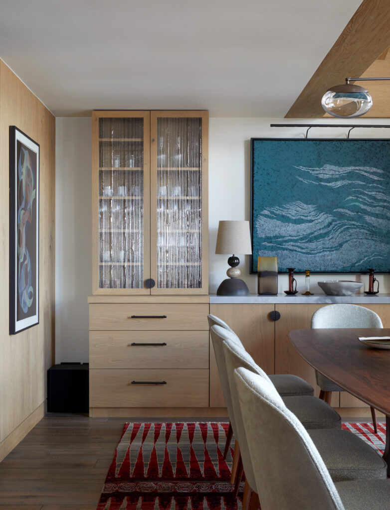 reeded glass cabinet doors in luxury family ski chalet